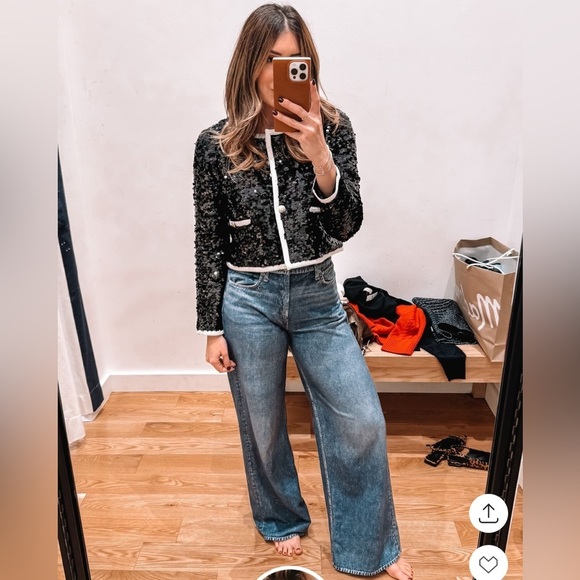 J.Crew | Mariner jersey lady jacket with sequins | Black/White | Size M - Picture 16 of 16